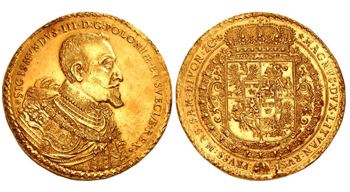 Монета была отчеканена в монетном дворе Быдгоща в 1621 году и была разработана Самуэлем Аммоном - швейцарским медалистом, проживающим в Гданьске