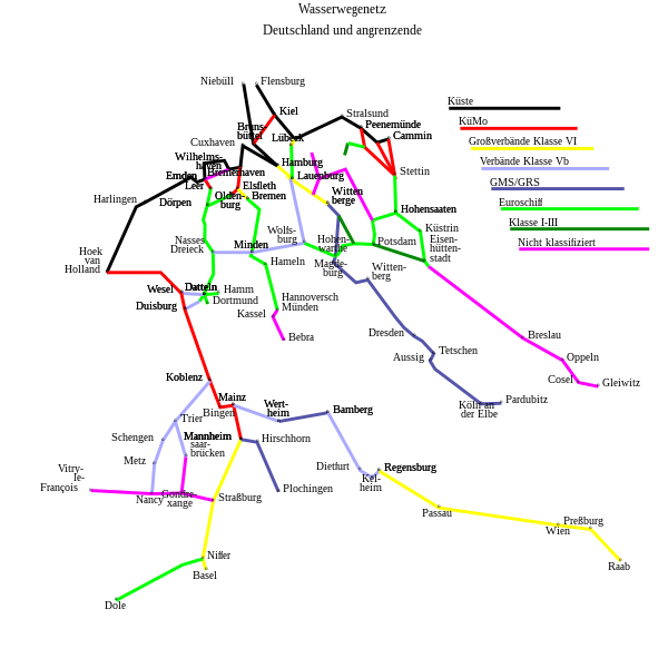 Сеть водных путей в Западной Германии и связи с соседними странами, c Викимедиа