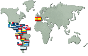 Ниже карта, показывающая, где говорят по-испански: