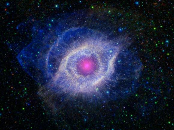 Изображение туманности Спираль, объединяющее информацию космического телескопа Спитцер НАСА и исследователя эволюции Галактики (GALEX)